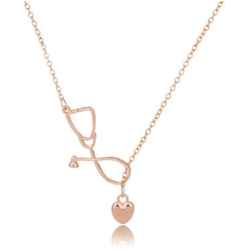 Nurse Heart Rose Gold Stethoscope Necklace
